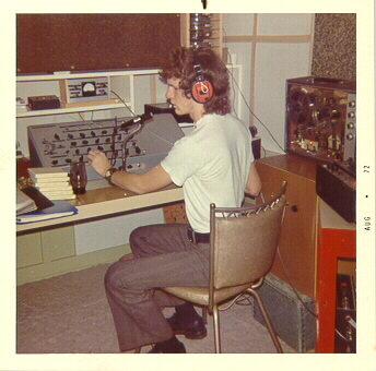 young Snowman in his basement studio in 1972, showing home-made mixer and microphone.